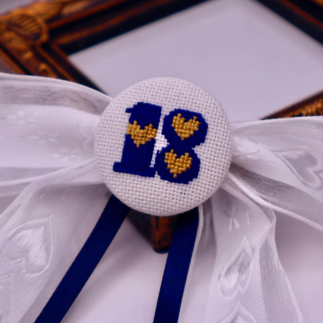 【番号オーダー可能】オリックス・バファローズ風カラー　くるみボタンのヘアリボン　クロスステッチ刺繍 | 2枚目